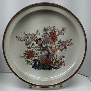 Toyo Japanese Porcelain 9.5" Plate w/ Robins Bluebirds Peonies Cherry Tree READ